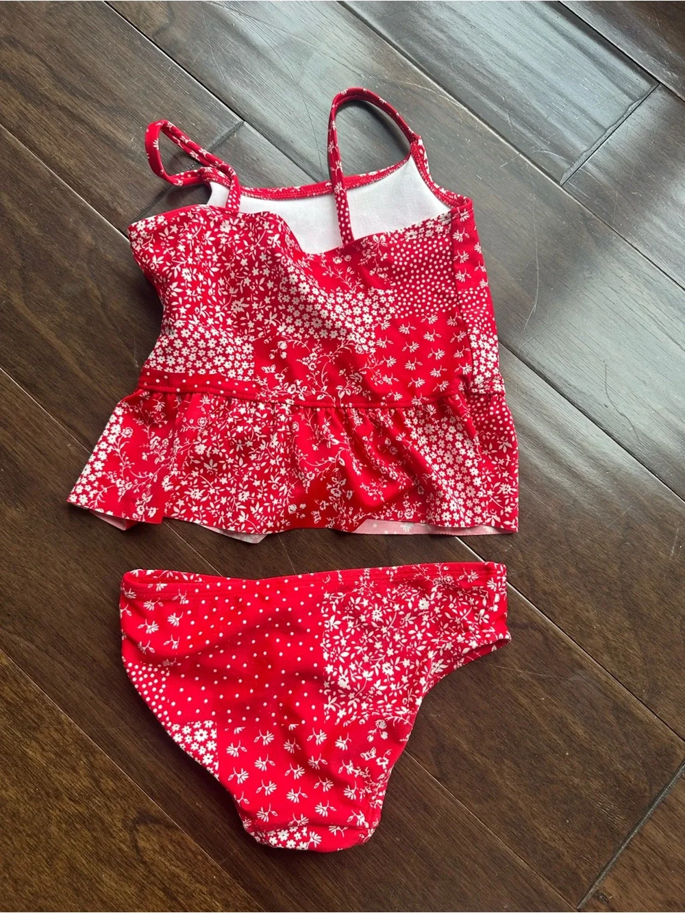 OshKosh B'gosh Girls Red Floral Patchwork Two-Piece Tankini Size 5